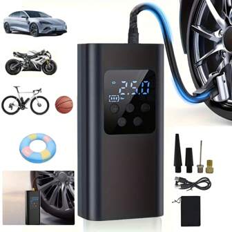 Gonfiatore multifunzionale per pneumatici, compressore d'aria portatile, pompa per pneumatici senza fili da 150 PSI con luci LED e display digitale, compressore d'aria per auto ricaricabile USB, batteria agli ioni di litio da 2000 mAh per gonfiaggio rapido - per auto, bici, moto e palloni sportivi. Accessori/regali per auto