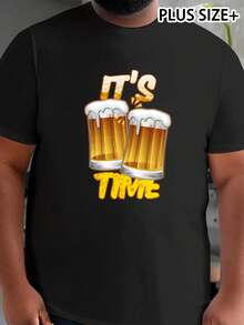 Summer Short Sleeves Fun Beer Festival Slogans Pattern Print Fashion Design Pattern Large Size Breathable Men'S Clothing, Plus Size - Black - View 2