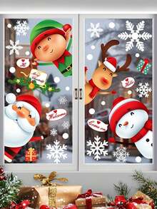2 Piezas 51 Pegatinas de Copos de Nieve Navideños para Ventanas, Calcomanías Decorativas Navideñas de Copos de Nieve, Papá Noel y Renos, Pegatinas Navideñas para Ventanas de Cristal