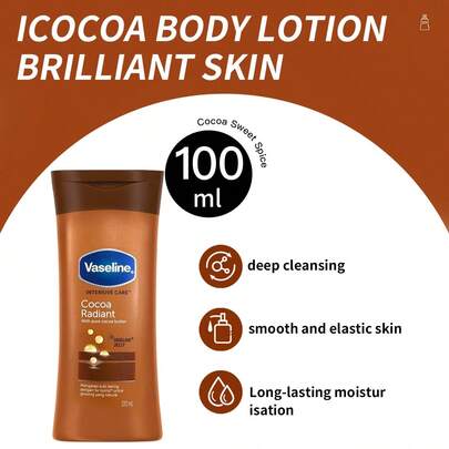 Vaseline 1 Bottle 100ml Cocoa Butter + Petroleum Jelly Moisturizing Body Lotion, Deeply Nourishing & Hydrating, Suitable For Dry Skin In Autumn/Winter
