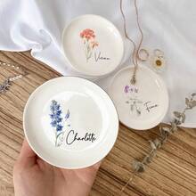 Personalized Birth Flower Ring Dish, Wedding Ring Dish, Perfect Bridesmaid Gift, Best Friend Gift, Custom Jewelry Dish, Birthday Party Gift - Multicolor - View 6