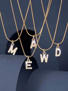 1 件时尚 14K 镀金不锈钢泡泡波西米亚风格 26 个字母 A-Z 吊坠和 26 件铜方晶锆石吊坠，金项链首饰，两种款式可选，适合女性四季日常佩戴 - 彩色 - 查看 3