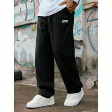 Men's Solid Color Casual Everyday Trousers Men's Streetwear Pants, Boy Friend Gifts, Back To School - 黑色 - 查看 1
