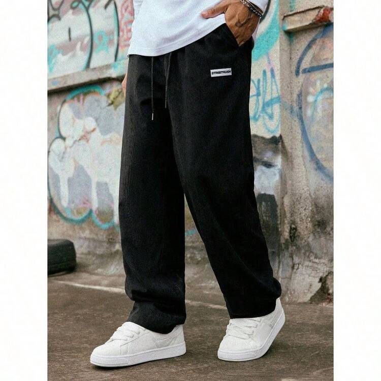 Men's Solid Color Casual Everyday Trousers Men's Streetwear Pants, Boy Friend Gifts, Back To School - Black - View 1