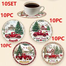 1 set/10 sets de 4 piezas/set de posavasos de Navidad con diseños de Papá Noel, campana de Navidad, copo de nieve, reno, árbol de Navidad, muñeco de nieve y pingüino de Navidad. Hechos de poliéster y goma, ideales para fiestas navideñas, bares, oficinas y hogares, para cualquier ocasión, de tamaño 3.94 x 3.94 pulgadas