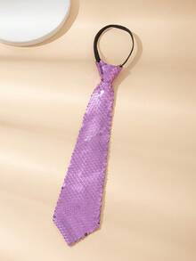 1pc 35cm Sequin Zipper Tie, Adjustable Unisex Student Shiny Tie For Daily Wear, Party, Performance, School Uniform, Holiday Show