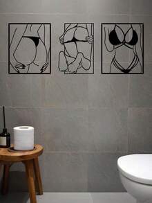 1pc Modern Black Metal Sign - Decorative Bathroom Wall Art, Hanging Iron Sculpture, Wall Mount Design For Home Decor, Unique Gift Idea, Rust-Resistant, Easy To Install