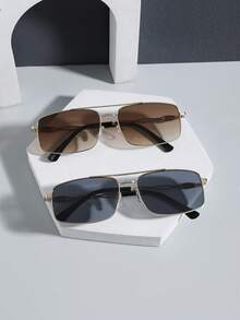 2 PCS Men's Exquisite Metal Rectangular Frames Back To School Season Fashion Gold Eyeglasses For Daily Outings - Multicolor - View 16