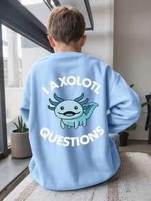 青少年男孩休闲海洋风格蓝色海龟图案圆领长袖运动衫秋冬学生男孩衣服 - 淺藍色 - 查看 1