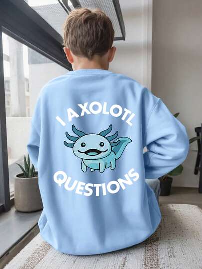 青少年男孩休闲海洋风格蓝色海龟图案圆领长袖运动衫秋冬学生男孩衣服