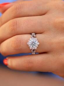 1 件雪花戒指 1 克拉莫桑石钻石结婚戒指女款 S925 纯银戒指，适合订婚、约会、妻子礼物、新娘精美珠宝