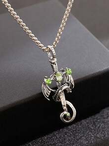 1pc Vintage Multi-Color Gemstone Dragon Sword Stainless Steel Pendant Necklace, Punk Style Unisex Couple Necklace For Daily Wear