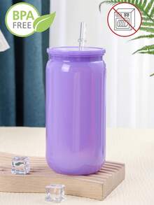 1PC/6pcs Colorful Plastic Cups With Lids And Straw PET Can Replacement For Water Bottle Shaped Cute Tumbler Drinking Plastic Cups For Party, Coffee, Milk Outdoor Sippy Cup Simple