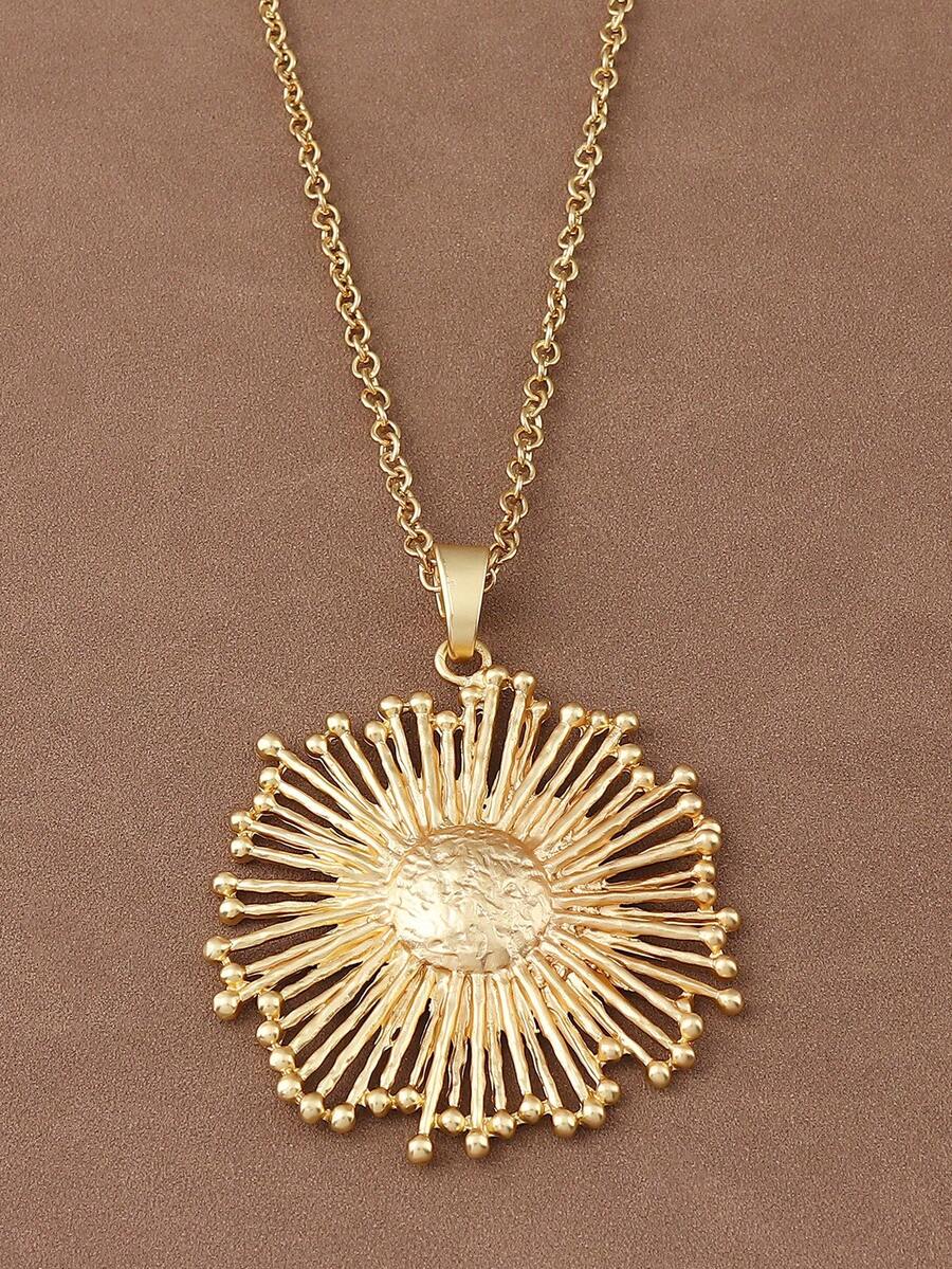 1 pieza Collar con colgante de flor grande de color dorado mate, estilo declarativo, adecuado para uso diario de mujeres, 24" de largo - oro mate - Ver 1