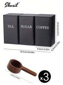 shoxil 三件套厨房储物罐，咖啡茶糖罐套装，白色/黑色带盖储物罐，配竹勺，复古金属密封盖储物罐套装，适用于存放咖啡、茶、糖等食品，厨房收纳，餐厅、客厅、茶室皆宜，馈赠亲友佳品 - 彩色 - 查看 16