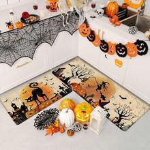 1pc Thickened 0.47 Inch/1.2cm Halloween Kitchen Mats, Moon Background Pumpkin Pattern Kitchen Mat, Perfect For Halloween, Day Of The Dead & Easter Decor, Non-Slip, For Bedroom, Living Room, Laundry, And Bathroom ﻿ Halloween Party - Multicolor - View 7