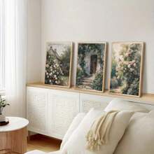 Juego de 3 impresiones de pintura al óleo con diseño de vintage de rosas de jardín y hortensias, arte de pared rústico floral, póster de lienzo botánico, decoración de pared primaveral neutra, regalo ideal para sala de estar, dormitorio, oficina, dormitorio, cafetería, bar, pasillo, decoración del hogar y de la habitación, sin marco