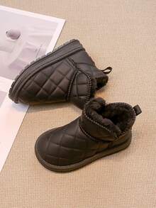 2025 Winter New Kids Snow Boots, Boys & Girls Plush Lined Warm Ankle Boots, Anti-Slip Soft Bottom Padded Short Boots - Black - View 6