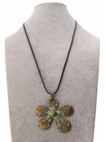 1 Piece Large Hammered Flower Pendant Wax Rope Necklace, Big Flower Charm Pendants Necklaces Suitable For Women's Daily Wear 28" Long - Multicolor - View 10