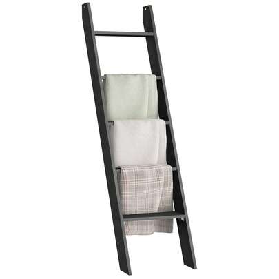 VASAGLE Blanket Ladder Decorative Farmhouse For The Living Room, 5-Tier Ladder Shelf, Ladder Rack For Storage And Decor, Ebony Black