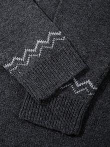 男士宽松北欧风几何图案圆领套头毛衣，男女通用款，秋冬季长袖针织衫 - 灰色 - 查看 11