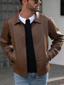 Chaqueta de cuero de motocicleta de moda para hombres, adecuada para caminar, montar en motocicleta y fiestas, color negro para primavera - Negro - Ver 1