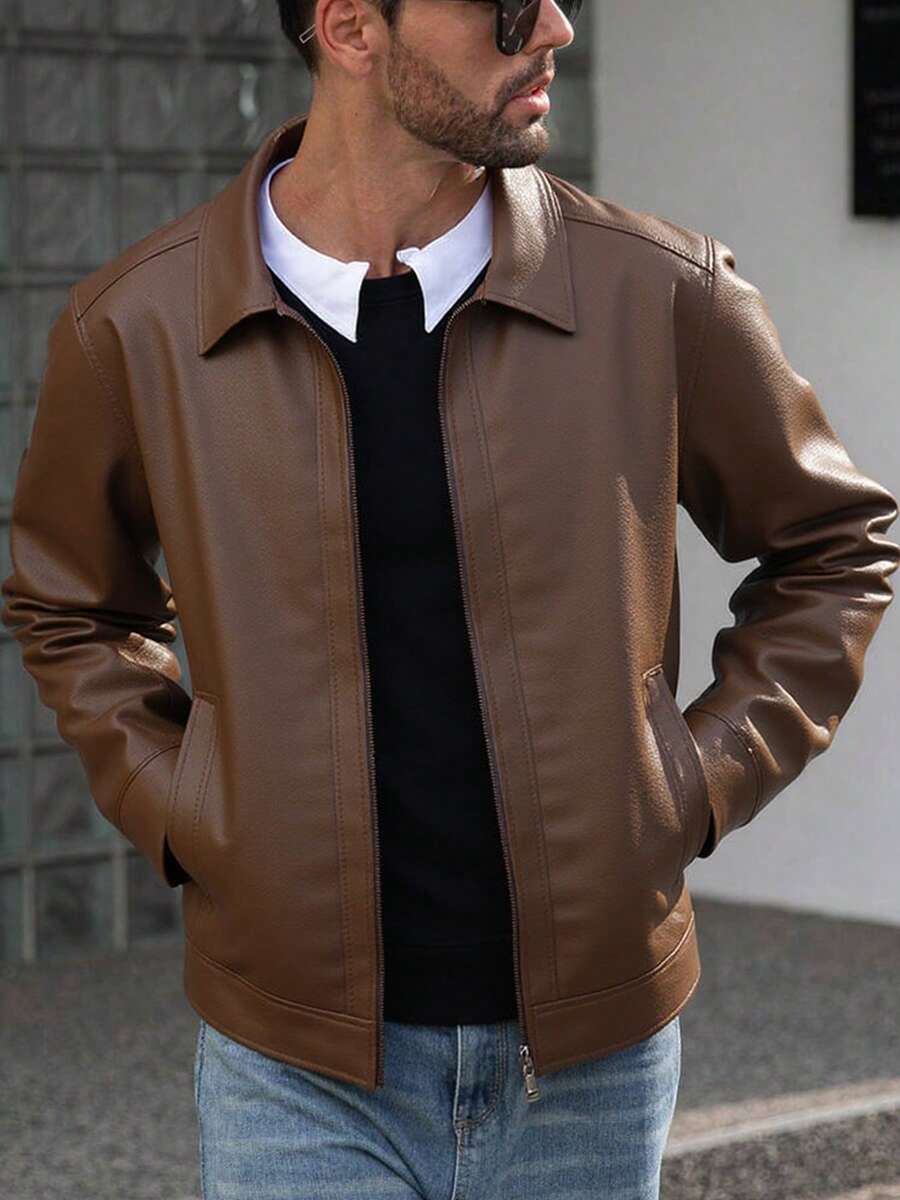 Chaqueta de cuero de motocicleta de moda para hombres, adecuada para caminar, montar en motocicleta y fiestas, color negro para primavera - Negro - Ver 1