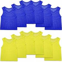12 Pcs Nylon Mesh Scrimmage Practice Vests Pinnies Jerseys Children Youth Sports Basketball Soccer - Yellow, Dark Blue - View 1