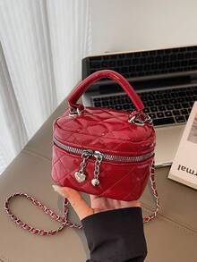 1 pièce Mini sac à main pour femme, couleur unie, sac bandoulière croisé avec motif en losange brodé. Convient pour ranger les cartes et les clés. Porte-monnaie mignon avec décoration en forme de cœur, style Y2K. Sac pour femme adapté à un usage quotidien, aux courses et aux voyages.