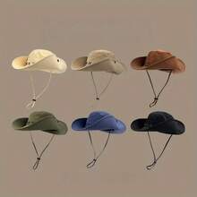 قبعة شمس صيفية قابلة للتنفس بطراز رجعي، قبعة حفلات، قبعة كاوبوي غربية بحماية من الأشعة فوق البنفسجية - ذات حافة واسعة، خيط قابل للتعديل، خفيفة الوزن ومرنة، مناسبة للتنزه والشاطئ والأنشطة الخارجية، قبعة شاطئ للحفلات