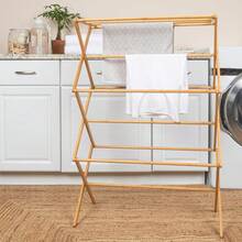 Household Essentials Clothes Drying Rack, Stabile Wood Frame With Slanted Feet, Smooth Vinyl Wrapped Rods, 23.8 Feet Of Hanging Space, Ready To Assemble, Flat Top, Natural - Natural Bamboo - View 3