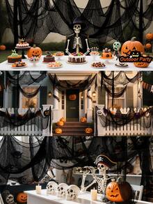 Halloween Gauze Cloth, Halloween Creepy Gauze Cloth Decoration, Black Creepy Cloth, Indoor Outdoor Black Scary Halloween Gauze Tapestry Decor, Spooky Decorations, Creepy Fabric Halloween For Haunted House Supplies, For Home Wall Yard Haunted House Party Supplies - Multicolor - View 8