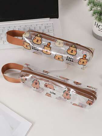 1 件防水卡通水豚图案铅笔袋，可爱动物印花风格设计，便携式防污收纳袋，适用于存放学习铅笔、书写笔、橡皮擦、尺子，方便整理和存放，是送给老师奖励学生的礼物