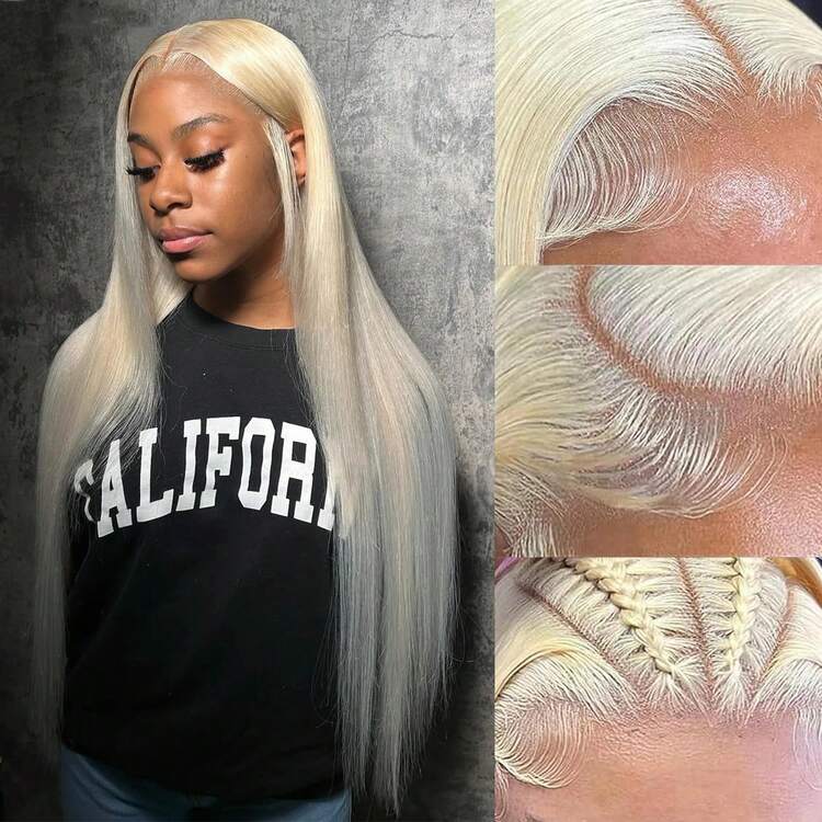 200% Density 613 Blonde 13X4 HD Lace Front Wig Straight Lace Front Wigs Human Hair Brazilian Human Hair Wig Natural 13X6 Glueless Full Edges Lace Pre-Plucked Lace Wig With Baby Hair For Women Ear To Ear Swiss HD Lace For Natural Looking - S613 - 查看 2