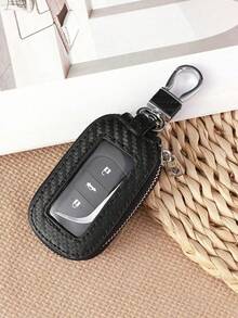 1 pieza Funda universal para llaves de coche de piel sintética de grano de litchi y fibra de carbono, con diseño con cremallera, a prueba de caídas, pérdida y arañazos, conveniente para guardar llaves de casa, adecuado como un pequeño regalo para amigos y familiares - Negro - Ver 14