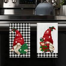 Strofinaccio da cucina, panno per piatti, asciugamano da mano con cappello rosso da gnomo natalizio, decorazione natalizia, panno assorbente e morbido, decorazione per cucina e tavola da pranzo, forniture per la cucina, decorazione per la casa