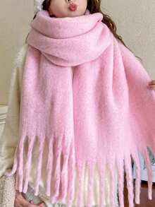 1pc Modern Minimalist Solid Color Fluffy Tassel Warm And Comfortable Shawl Scarf For Women, Suitable For Daily Outings, Commuting, Parties, Leisure, Balls, And Other Occasions, Fashionable And Elegant Women's Accessory - Army Green - View 7