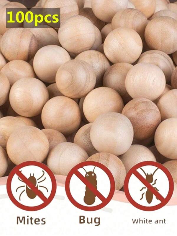 100 piezas de bolas de madera de alcanfor natural de 1.8 cm, agente antipolilla natural, repelente de polilla de bolas de alcanfor natural, adecuado para cajones, cajas de almacenamiento, saludable, a prueba de humedad y fresco, anti-gusanos, desinfección del armario