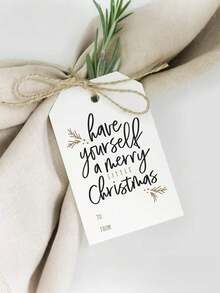 50个/包 圣诞快乐迷你标签，金色和黑色，非常适合节日、派对和庆祝活动 - 是完美的节日礼物！ - 白色 - 查看 4