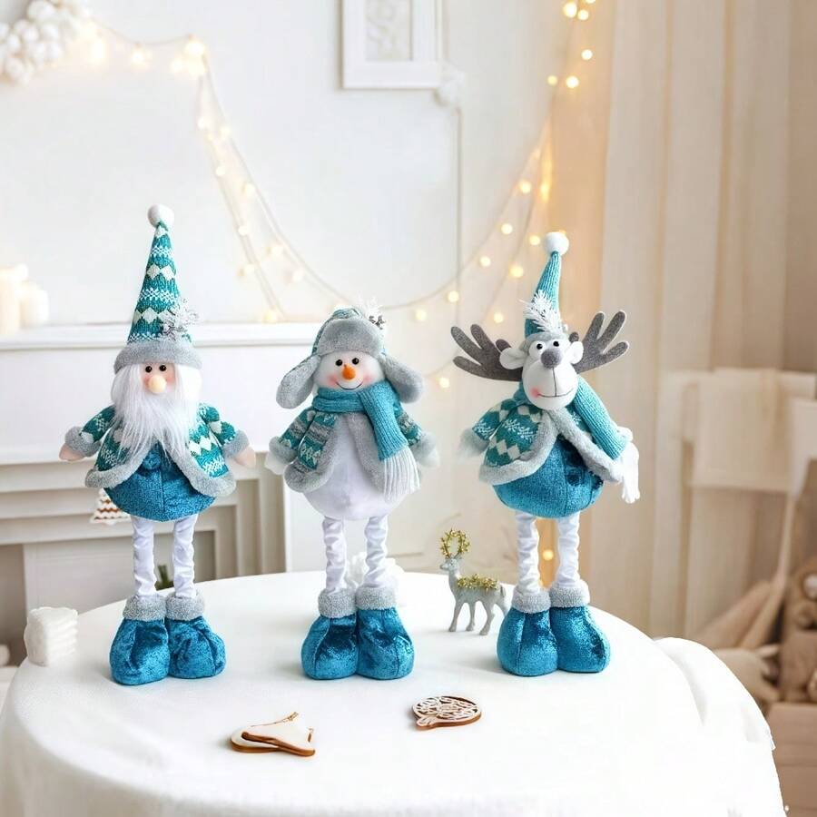 1pc New Expandable Christmas Decoration Blue Santa Snowman Reindeer Figurine, Christmas Gift, Thanksgiving Decor, New Year Decor Home Decor Christmas Decorations Room Decor