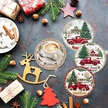 1 set/10 sets de 4 piezas/set de posavasos de Navidad con diseños de Papá Noel, campana de Navidad, copo de nieve, reno, árbol de Navidad, muñeco de nieve y pingüino de Navidad. Hechos de poliéster y goma, ideales para fiestas navideñas, bares, oficinas y hogares, para cualquier ocasión, de tamaño 3.94 x 3.94 pulgadas