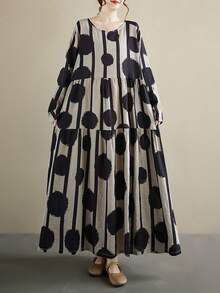 AZAH Bluzki, Jesienna nowość 2025, Luźna sukienka z okrągłym dekoltem i długimi rękawami, Sukienka damska w rozmiarze plate, Luźna sukienka plażowa w stylu boho na wakacje, Sukienka bazowa, Jedna sukienka, Długa sukienka jesienna