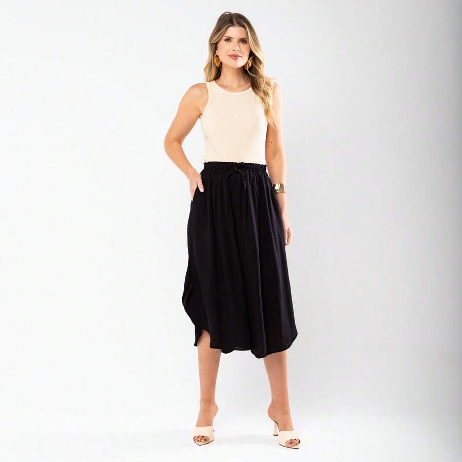JIN SER Pentacurt Viscose Skirt Has Pocket - Black - View 1