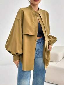 Blusa holgada de manga farol casual para mujer, de unicolor, estilo callejero de moda, para primavera/otoño