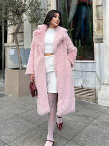 Imitation Fox Fur Long Coat For Women Lapel Solid Street Winter 2025 Warm Fluffy Fox Fur Jacket Female Furry Overcoat