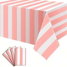 1 包粉色白色条纹桌布，54 x 108 英寸防水一次性塑料桌布，长方形桌布，适合生日圣诞狂欢节马戏团主题派对 - 粉紅白條紋 - 查看 1