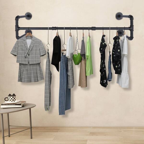 Premium Kleiderstangen-System 117cm – Wandmontage mit 30kg Belastbarkeit, Schwarz Hochglanz für Boutiquen & Wohnungen