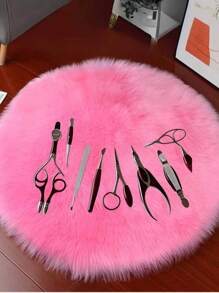 30*30CM Plush Fuchsia Round Nail Art Photography Prop, Ins Style Nail Mat For Flat Lay, Live Streaming Display