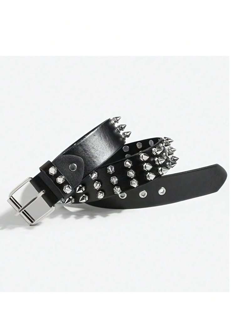 Ceinture cloutée d'Halloween, ceinture en PUnk à pointes en PU, accessoire polyvalent en métal fait main, convient aux tailles S, accessoires de métal lourd pour l'automne-hiver, convient aux adolescents, jeunes, hommes, décontracté, extérieur, athlétique, vacances, cadeaux de remise des diplômes, anniversaire, port quotidien - Noir - Voir 2