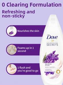 1 Bottle 200ml Dove Relaxing Lavender Body Wash, Lavender Essential Oil, Mild Acidic Body Cleanser, Suitable For Sensitive Skin Nighttime Repair